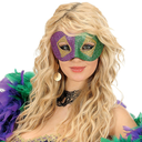 Masque vénitien violet, vert et or pailleté 