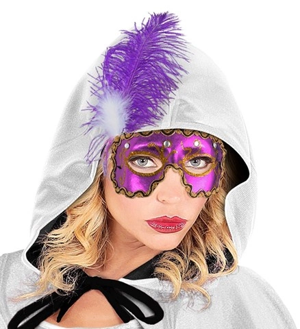 [WID6582P] Purple Venetian Eye Mask with Feathers and Rhinestones