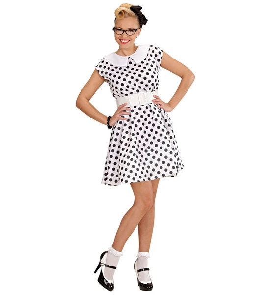 [WID58301] Weißes Punktekleid 50er Jahre