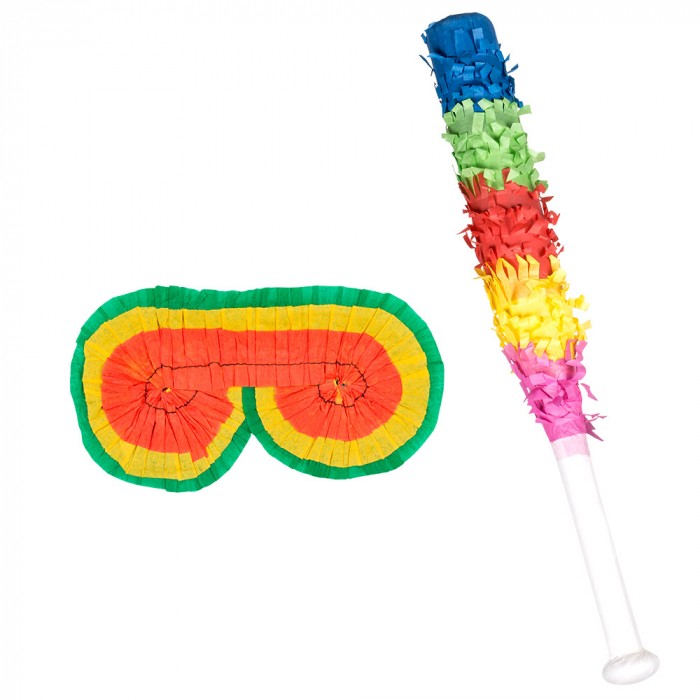 Piñata-Set (Augenbinde und Stock 43 cm)