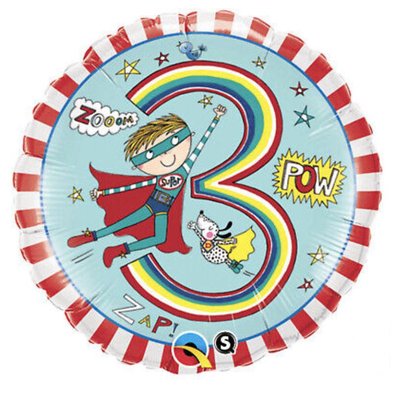 [ABC23848] Rachel Ellen Age 3 super heros stripes 18" Rond licence ALU