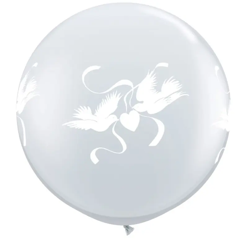 [ABC291701] Ballon latex 3' Transparent Colombes et Coeur (Love Doves)
