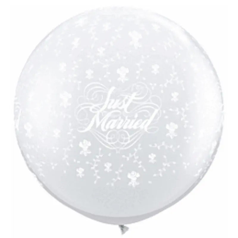 Ballon latex 3' transparent "Just Married" / Roses