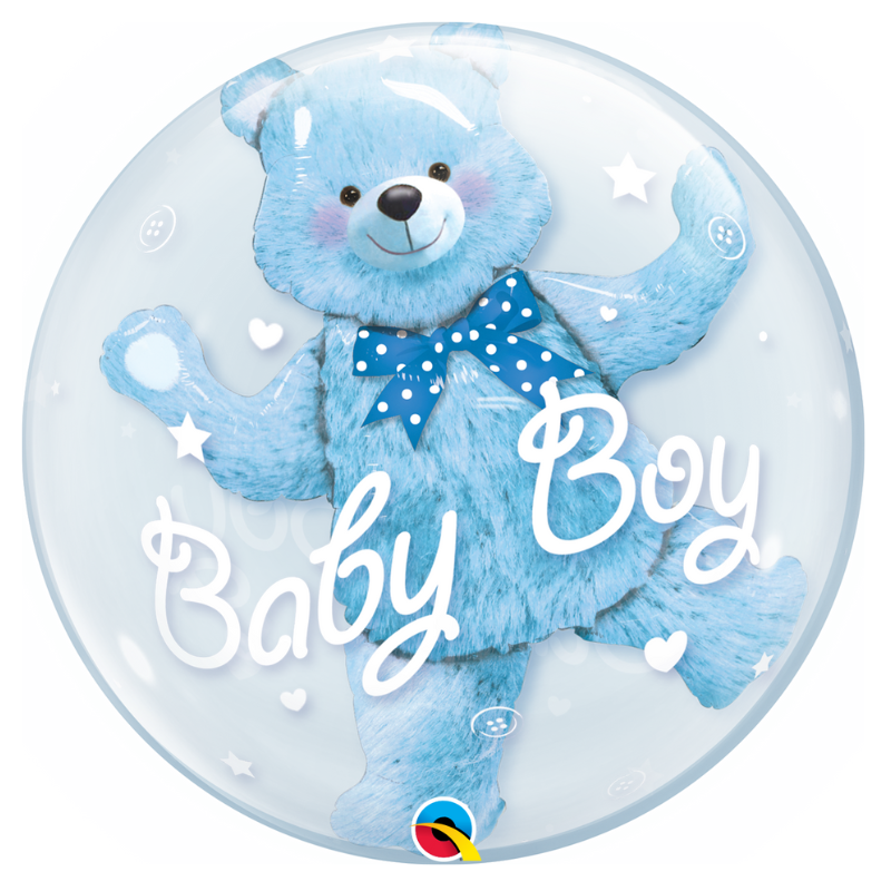 Ballon bubble Ourson bleu "Baby Boy" 61 cm