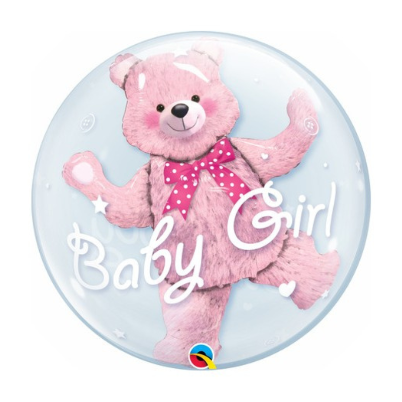 Ballon bubble Ourson rose "baby girl" 61 cm