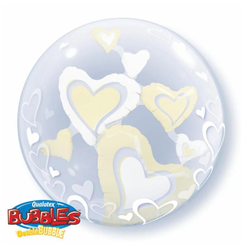 [ABC29489] Ballon double bubble coeurs blancs et ivoires