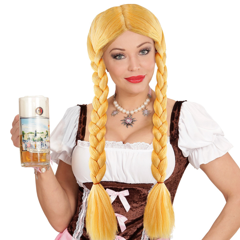 Perruque avec 2 tresses blondes 