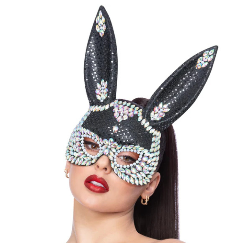 [SMI53010] Masque de lapin noir à sequins et bijoux