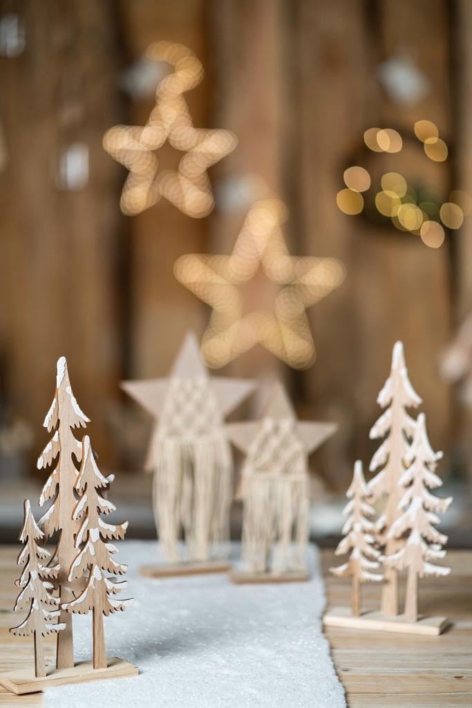 [CHA10007] Sapins en bois enneigées 31cm