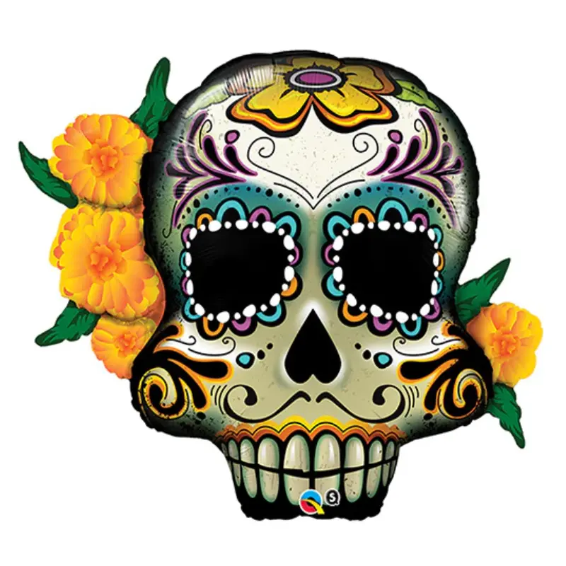 [ABC44228] Totenkopf-Luftballon mit Blumen - Day of the Dead