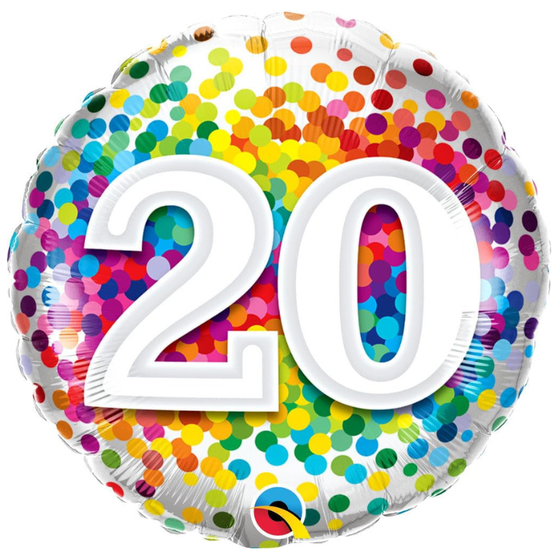 [ABC49551] Ballon Alu 18" Rainbow Confetti 20 ans