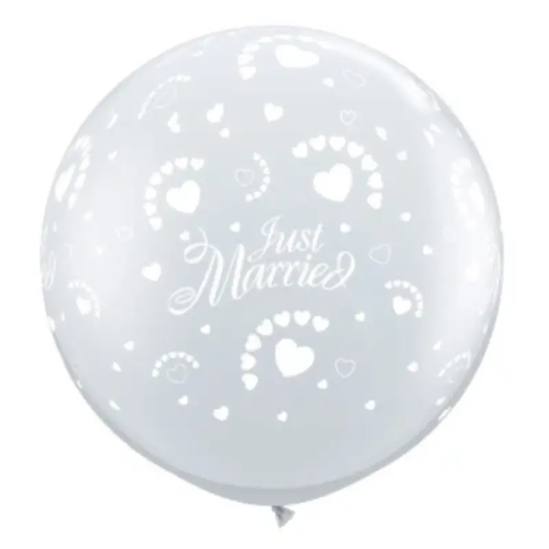 Ballon latex 3' transparent "Just Married" / Coeurs