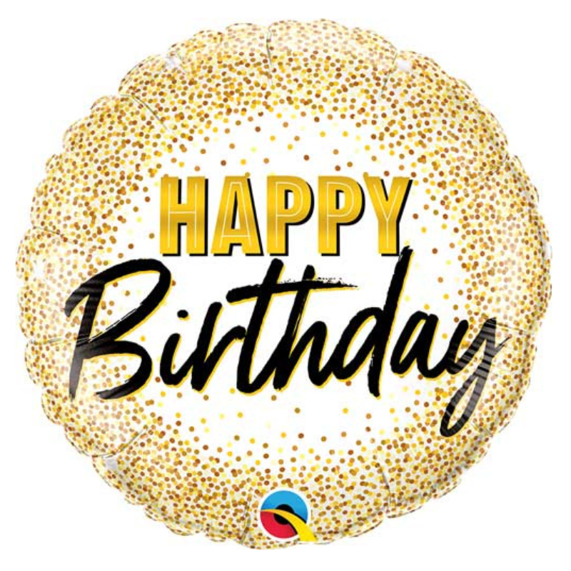 [ABC88024] Ballon Alu 46 cm Happy Birthday Confettis Dorés