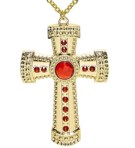 Collier grande croix avec gemmes rouges