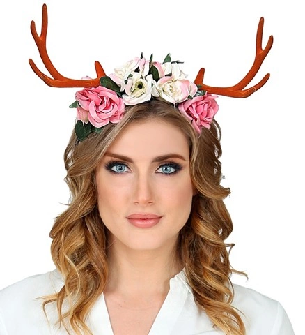 [WID07792] Serre-tête bois de cerf avec fleurs