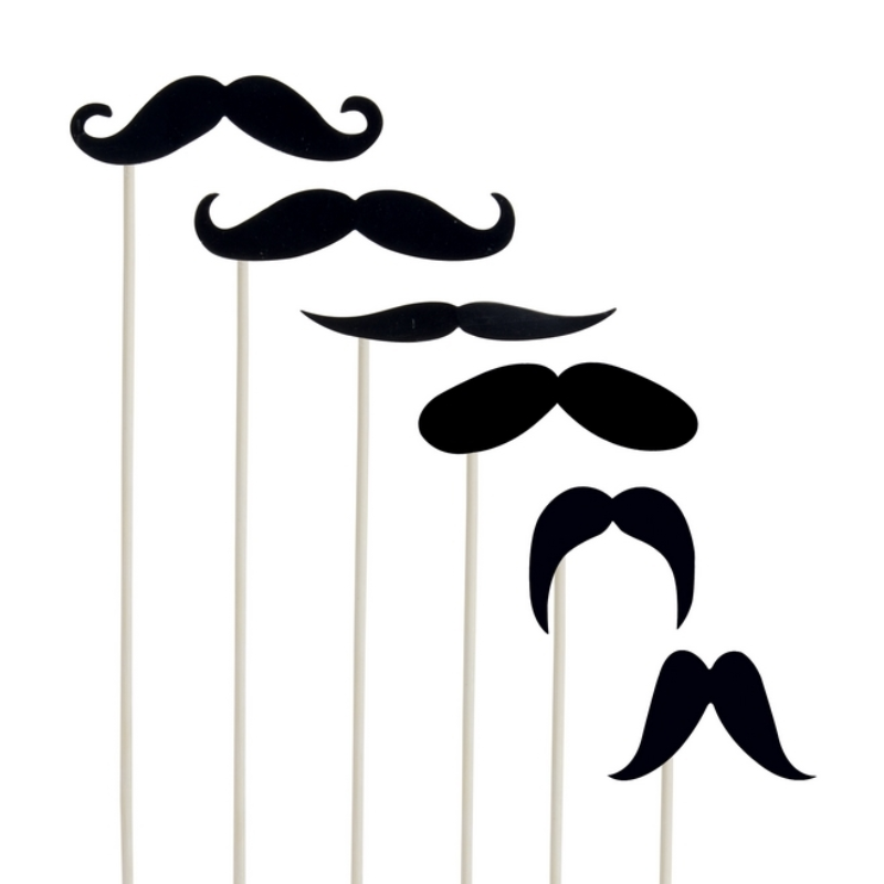 Lot de 6 moustaches noires sur bâton pour Photobooth