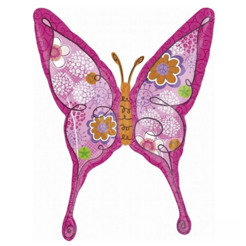 Ballon papillon rose avec fleurs
