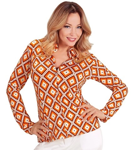 [WID09027] Chemisier années 70 pour femme à motifs psychédéliques
