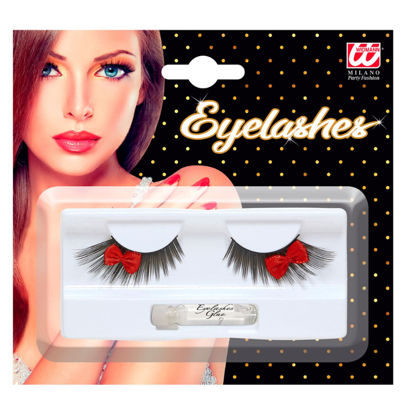[WID25921] Black False Eyelashes with Red Bows