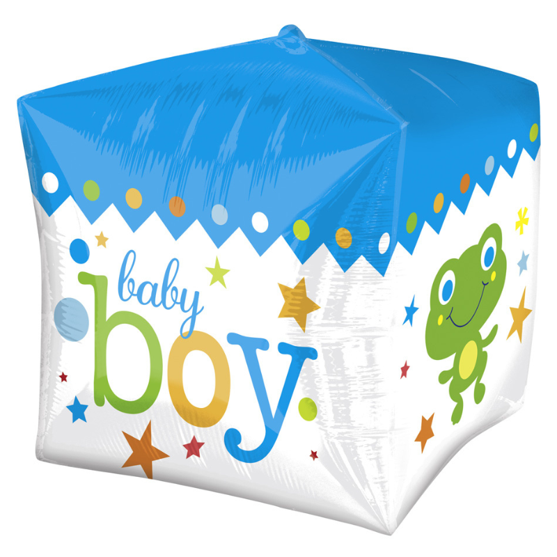 [AMS2838101] Ballon cube bleu "Baby Boy" - 15"/38cm -