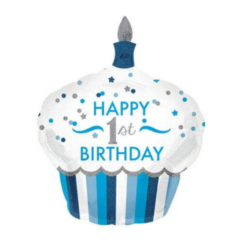 [AMS3452301] Ballon Cupcake bleu "1er anniversaire" 73x91cm