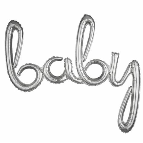 "Baby" Script Balloon Silver