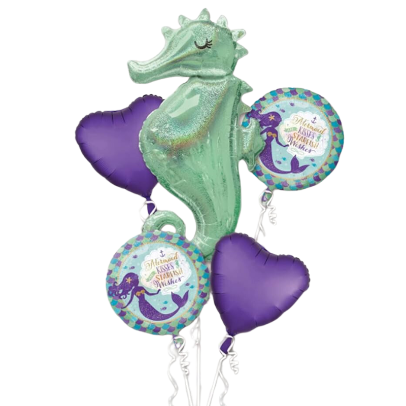 [AMS3787301] Bouquet de 5 ballons Sirène et Hippocampe