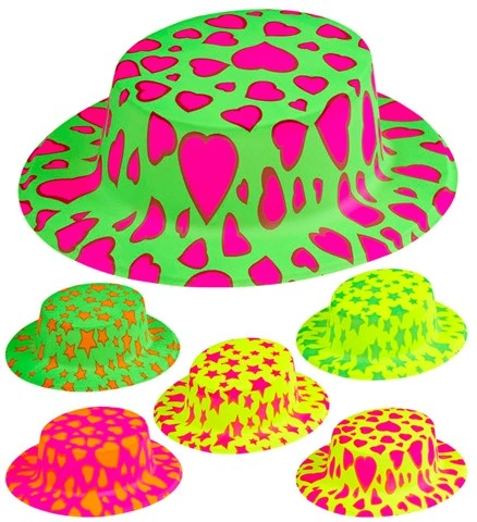 [WID2921F] Neon boater hat with stars and hearts