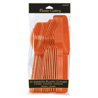 Set de 24 couverts en plastique orange