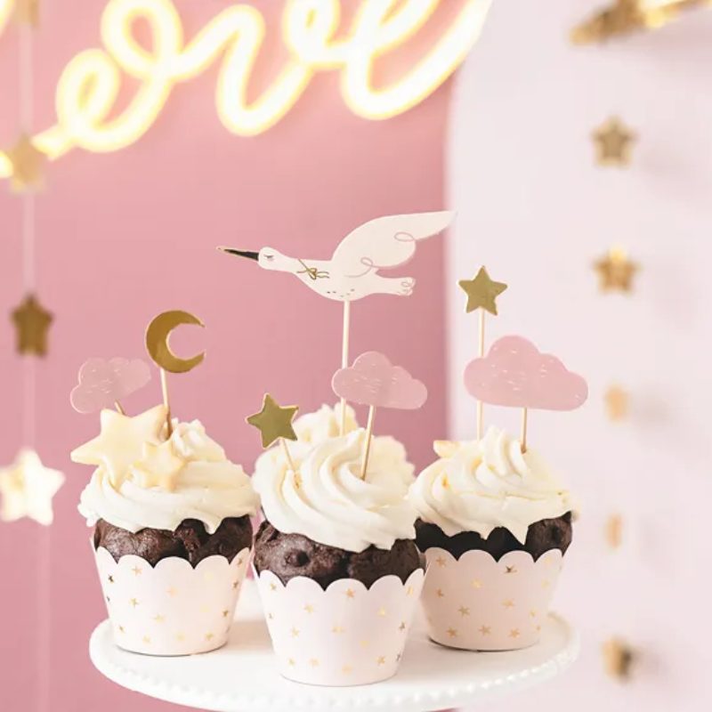 Cake Topper Storch Rosa