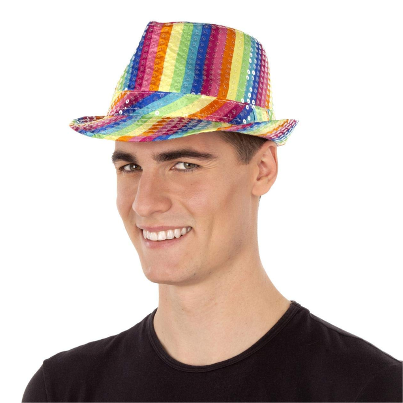 [MOM206518] Regenbogen-Borsalino mit Glitzer