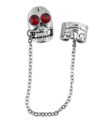 [WID2946K] Skull earring with red rhinestones