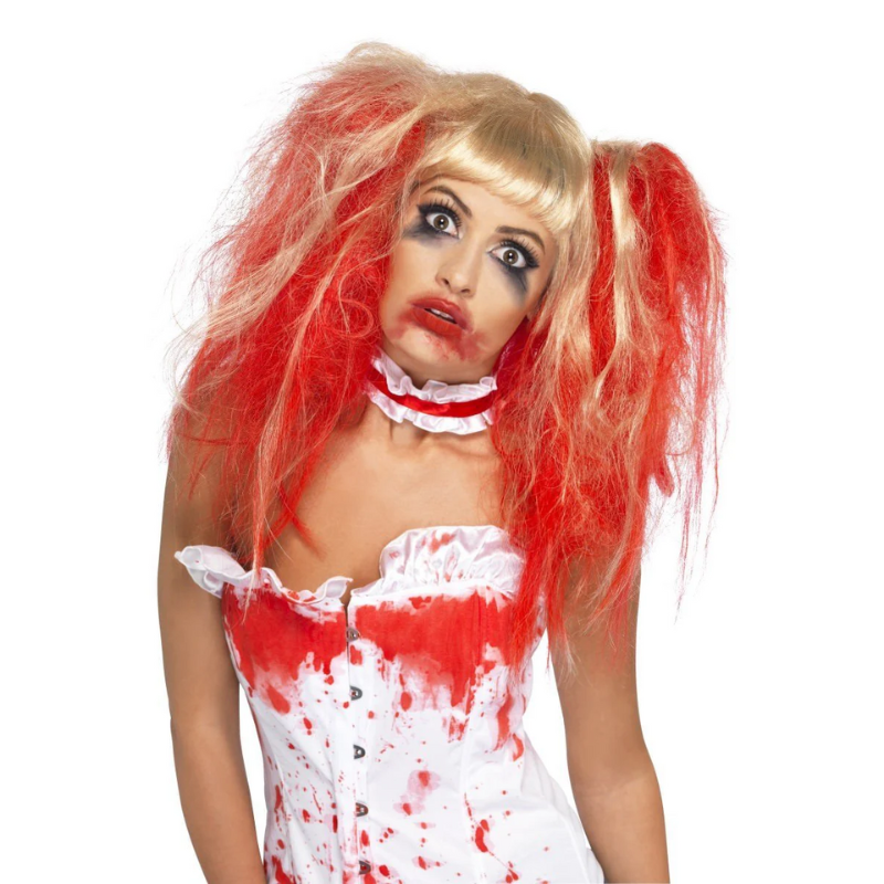 [SMI35768] Perruque blonde à couettes ensanglantées