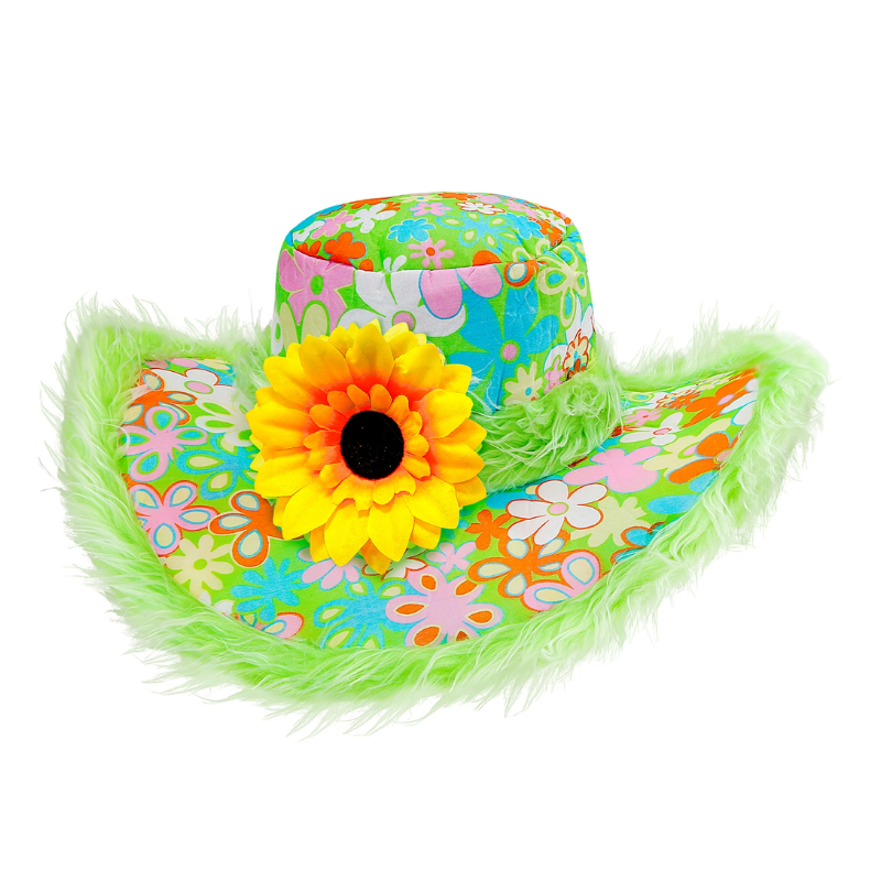 [WID2597V] Hat with Plush Trim and Daisy
