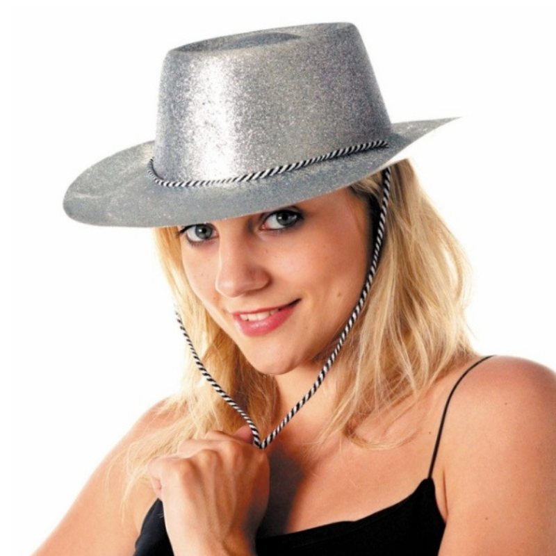 [APT1514] Chapeau de cowboy pailletté argenté en plastique