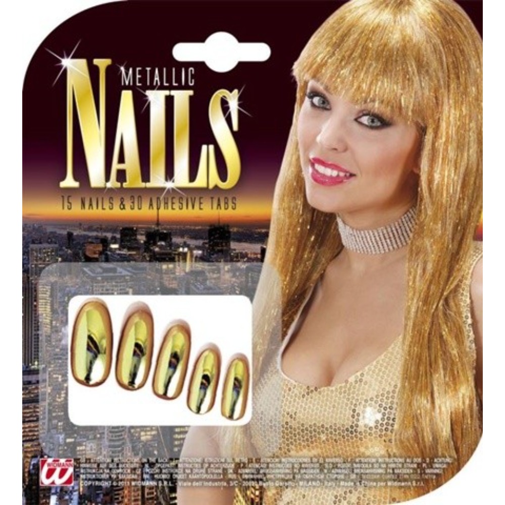Faux ongles métal dore avec 30 adéhsifs