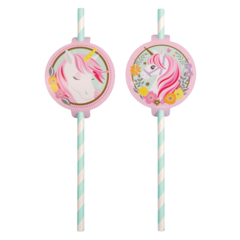 Pailles licorne en papier 19,7 cm, paquet de 8