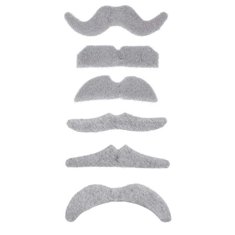 Moustaches 6 modeles assortis gris - auto adhesives