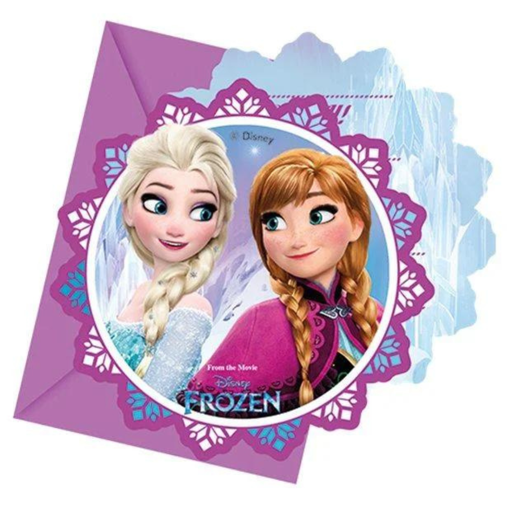6 runde Frozen Einladungen mit Umschlägen