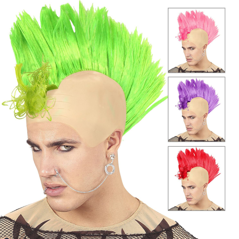 Perruque crête punk - 4 couleurs assorties