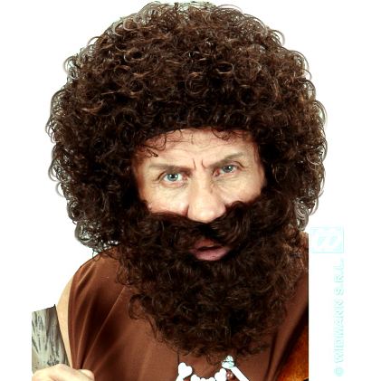 [WID6491M] Perruque + barbe bouclée chatain