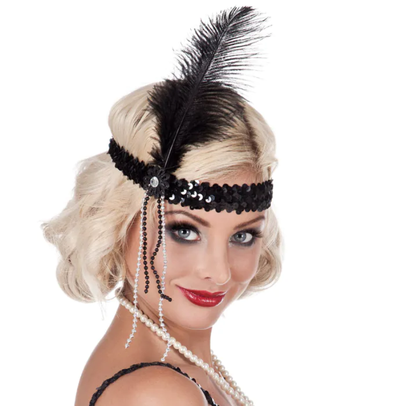 [BOL00620] Black Flapper headband 1920s