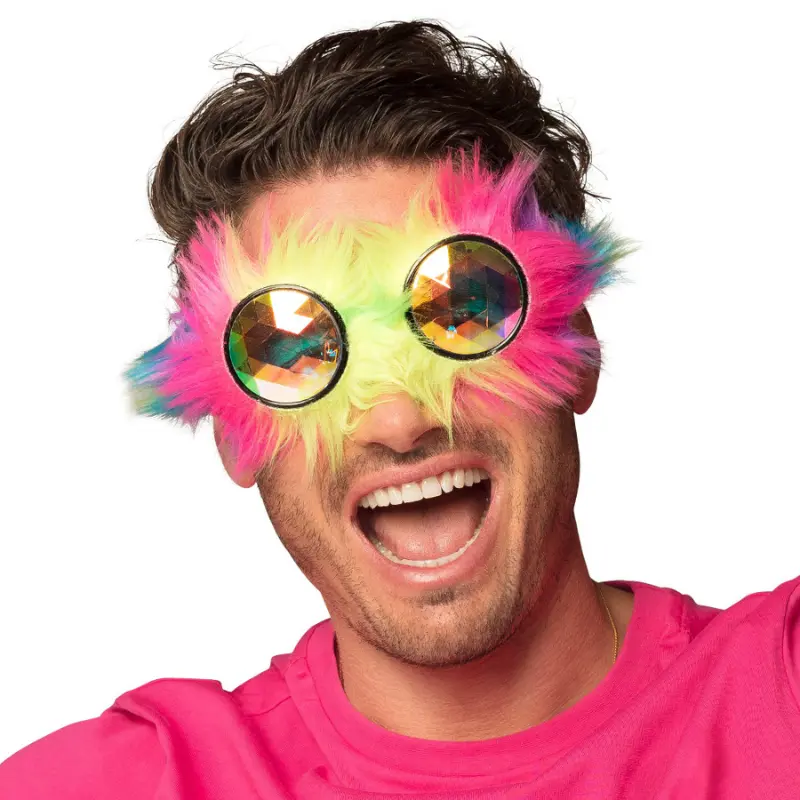 Lunettes Rave avec fourrure arc-en-ciel