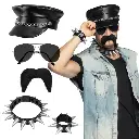 Set d'accessoires motard : casquette, bracelets, moustaches, lunettes police