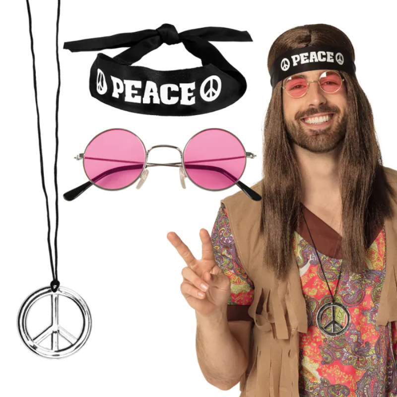 Set Hippie Peace (bandeau, lunettes, collier)