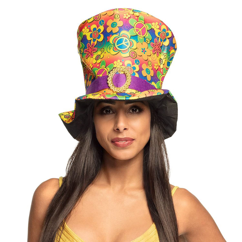 [BOL44523] Multicoloured flower power hippie top hat