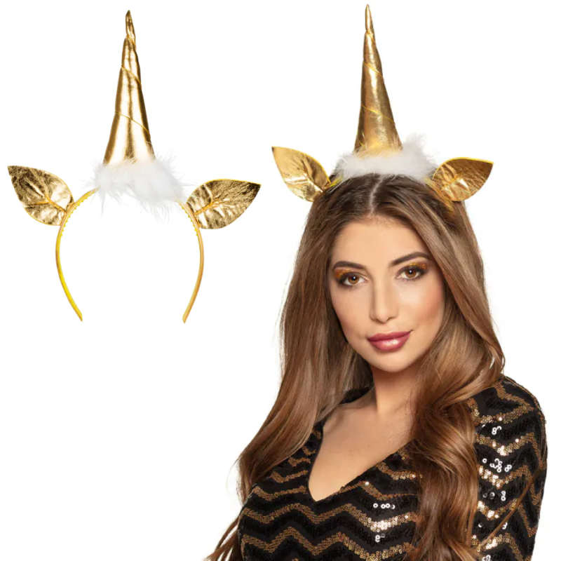[BOL50022] Einhorn-Haarreif Gold mit weißem Marabu