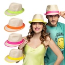 Chapeau Maui en paille bordure fluo - 4 couleurs assorties