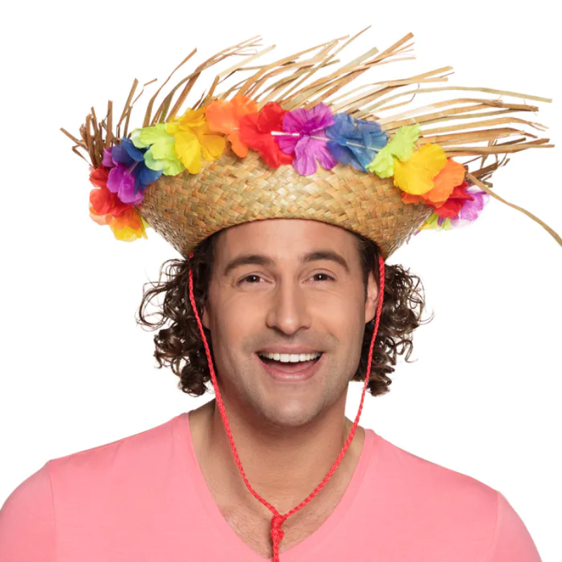 [BOL52537] Sammy Straw Hat with Hawaiian Flowers