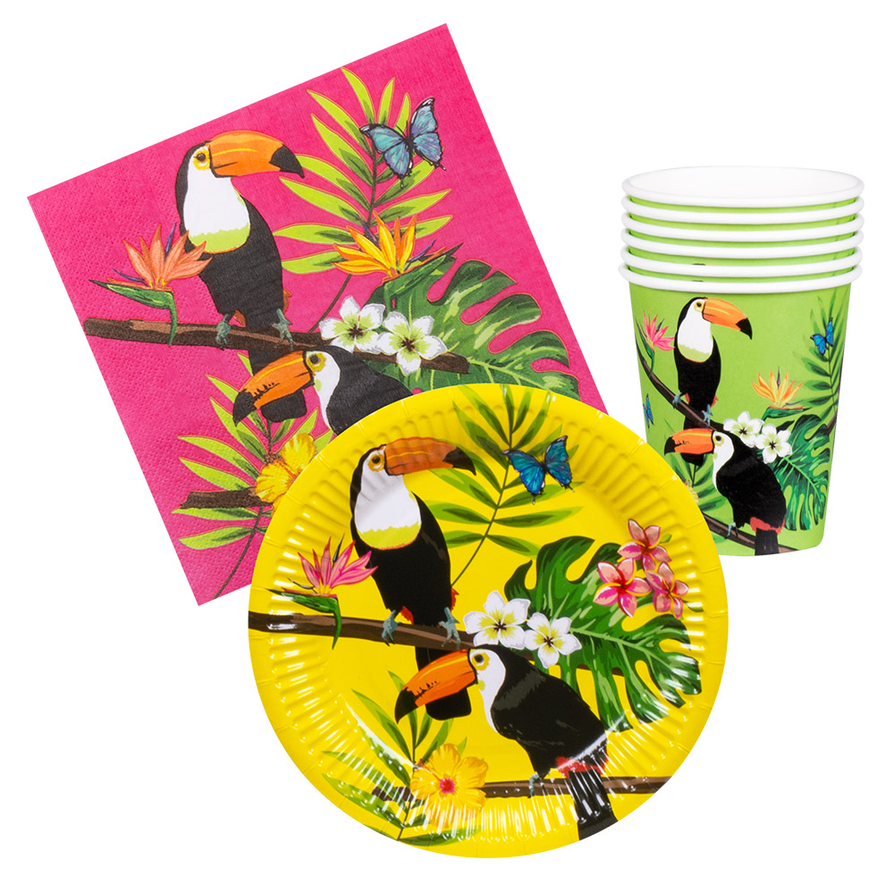 [BOL52585] Set de table Toucan (6 assiettes, 6 gobelets, 12 serviettes)